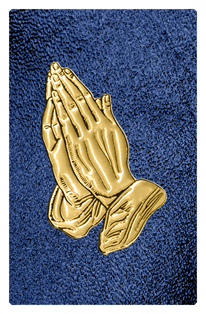 DF35T 516 GD SH BL Gold Praying Hands Shimmer Blue Background